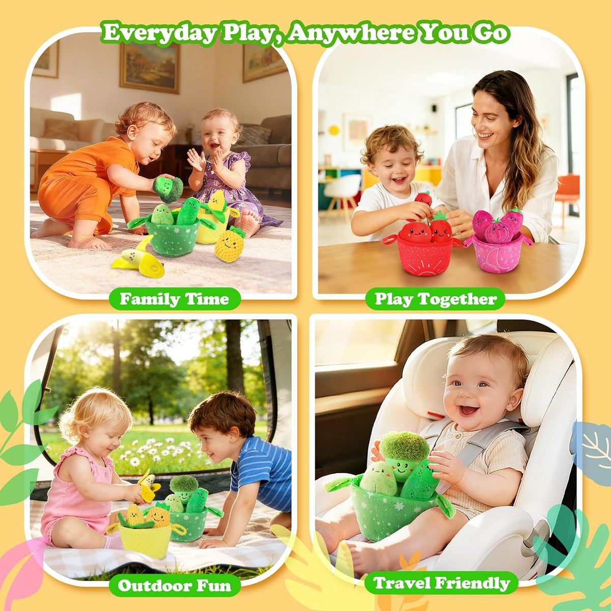 Baby Toys 6-12 Months,16Pcs Montessori Plush Sensory Play Food Gift | Color Sorting Fruit & Vegetable Sensory Toys for Babies, Soft Play Food with Crinkle & Rattle,Gifts for 1-Year-Old Boys&Girls