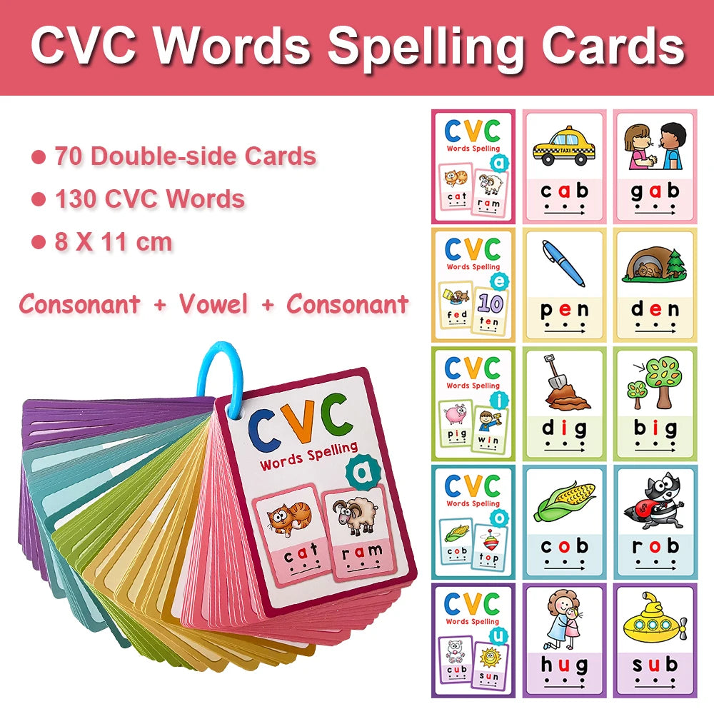 Montessori CVC Words Cards Toddler Learning Supplies for Kindergarten Sight Words Teaching Aids Vocabulary Educational Toys