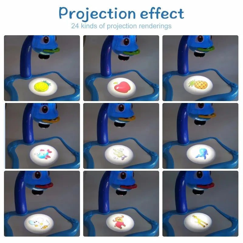 Children'S Early Education LED Projector Drawing Table Toy Multifunctional Drawing Board Learning Table Set Birthday Gift