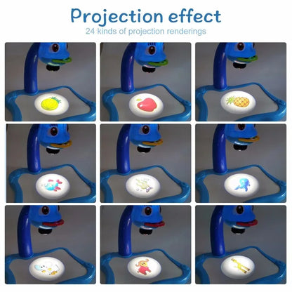 Children'S Early Education LED Projector Drawing Table Toy Multifunctional Drawing Board Learning Table Set Birthday Gift