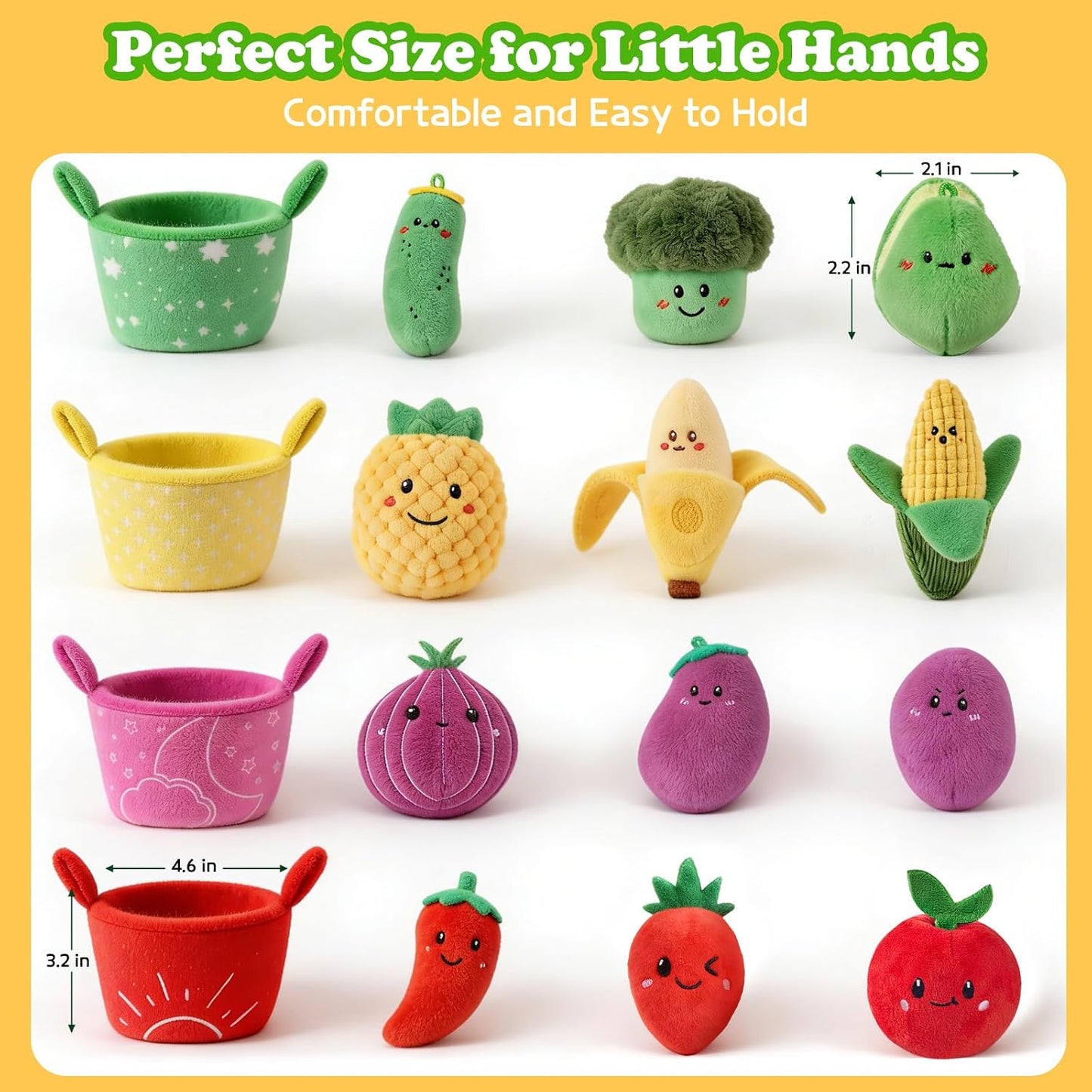 Baby Toys 6-12 Months,16Pcs Montessori Plush Sensory Play Food Gift | Color Sorting Fruit & Vegetable Sensory Toys for Babies, Soft Play Food with Crinkle & Rattle,Gifts for 1-Year-Old Boys&Girls