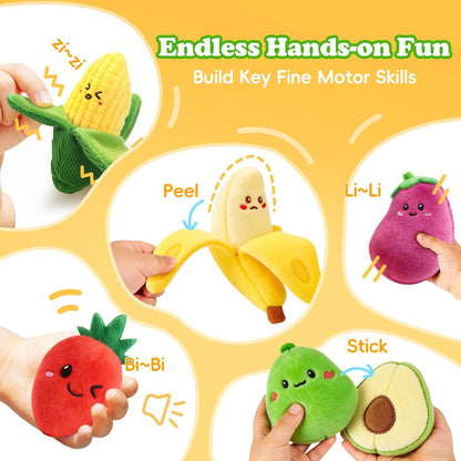 Baby Toys 6-12 Months,16Pcs Montessori Plush Sensory Play Food Gift | Color Sorting Fruit & Vegetable Sensory Toys for Babies, Soft Play Food with Crinkle & Rattle,Gifts for 1-Year-Old Boys&Girls
