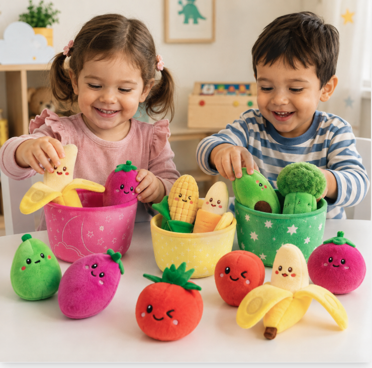 Plush Fruit & Veggie Sorting Toy Set