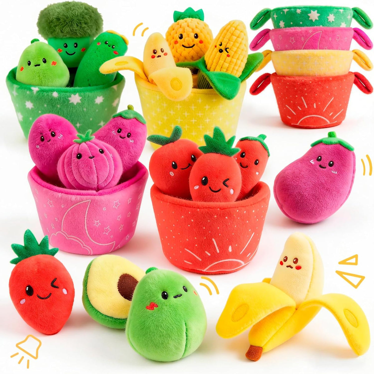 Baby Toys 6-12 Months,16Pcs Montessori Plush Sensory Play Food Gift | Color Sorting Fruit & Vegetable Sensory Toys for Babies, Soft Play Food with Crinkle & Rattle,Gifts for 1-Year-Old Boys&Girls