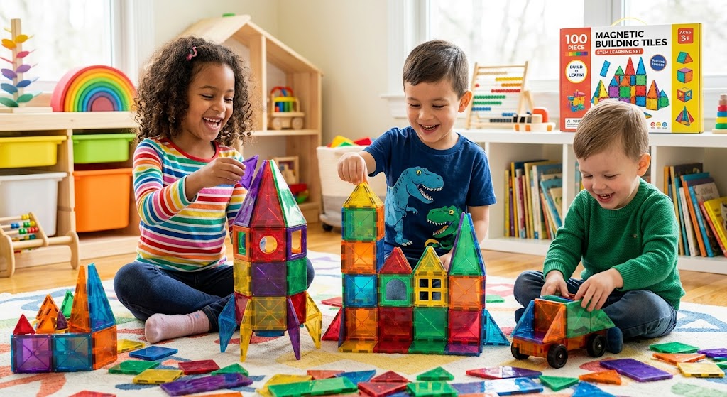 100-Piece Magnetic Building Tiles – STEM Learning Set